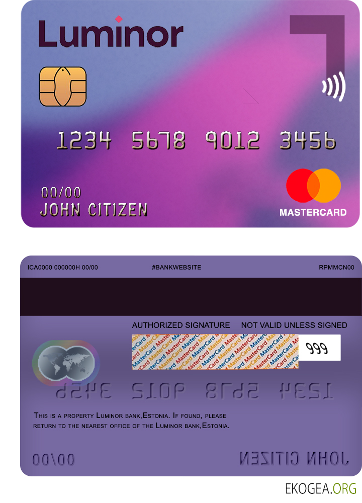 Carte principale de carte électronique visa Luminor Bank d'Estonie